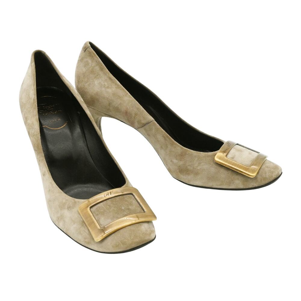 Roger Vivier Gris Beige Buckle Accent Suede Pumps Size 40